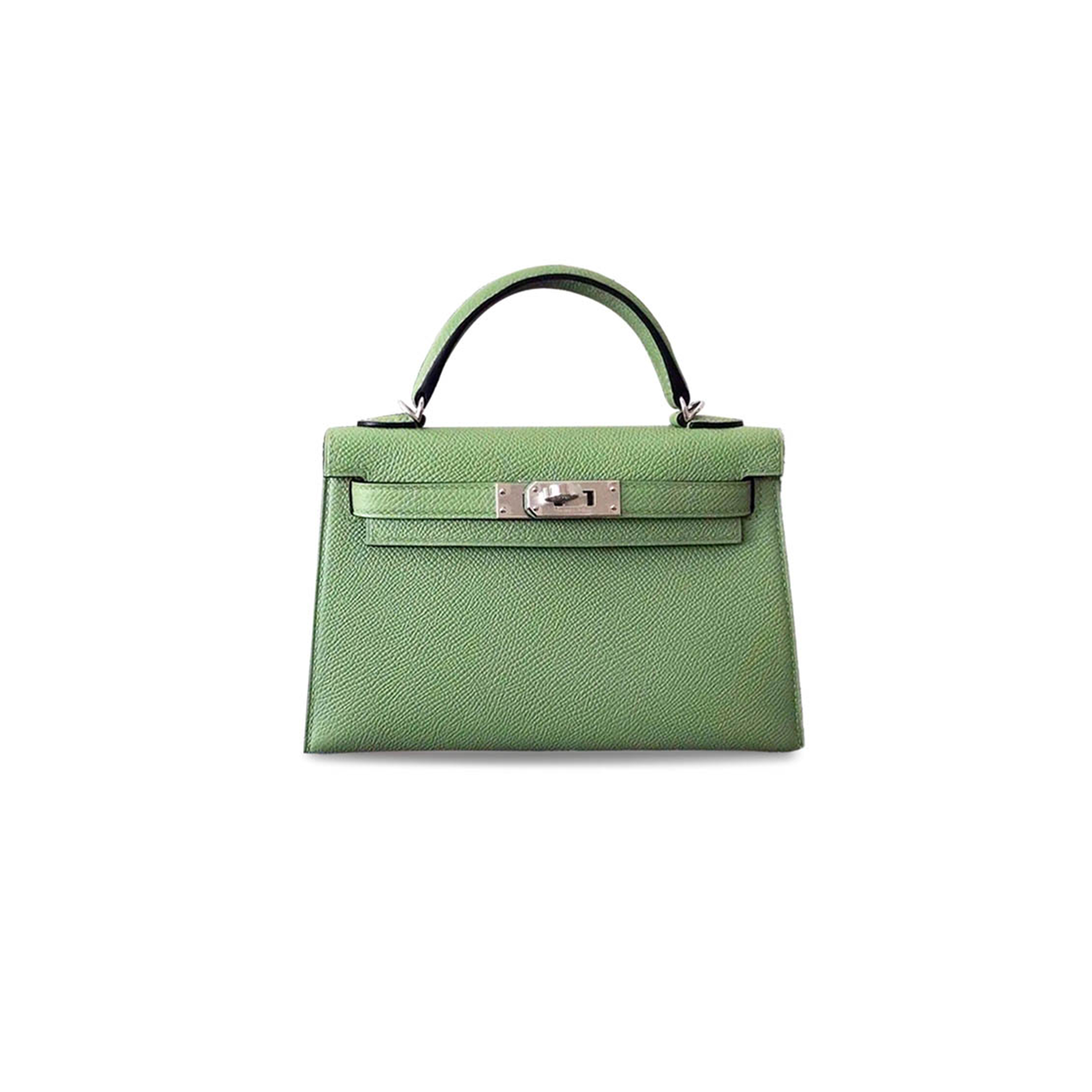 HERMÈS MASTER MINI KELLY II EPSOM AVOCADO GREEN SILVER BUCKLE (19*12*5.5cm)